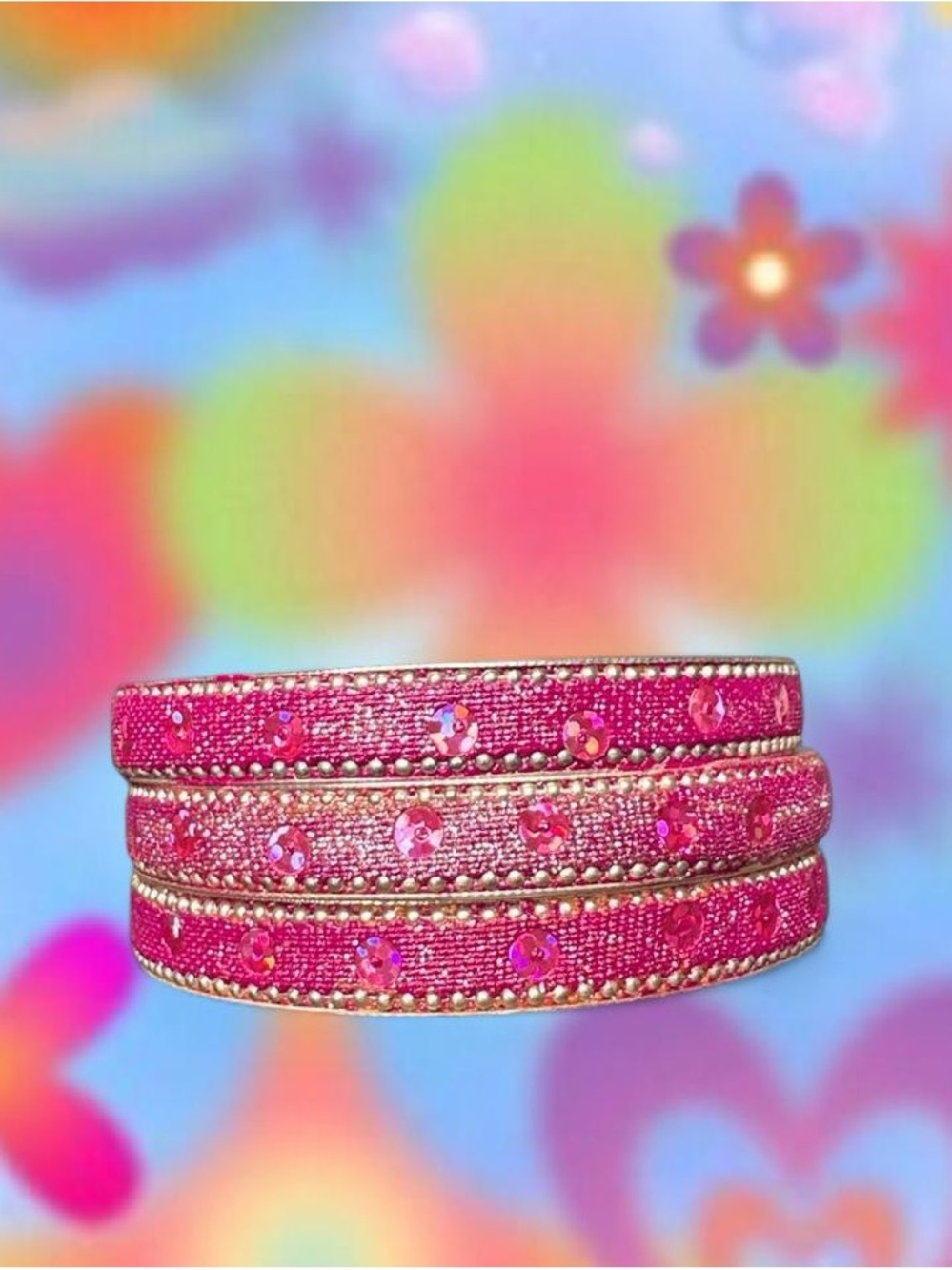 Pink Sequin Bangle Bracelet Stack - Women Jewelry